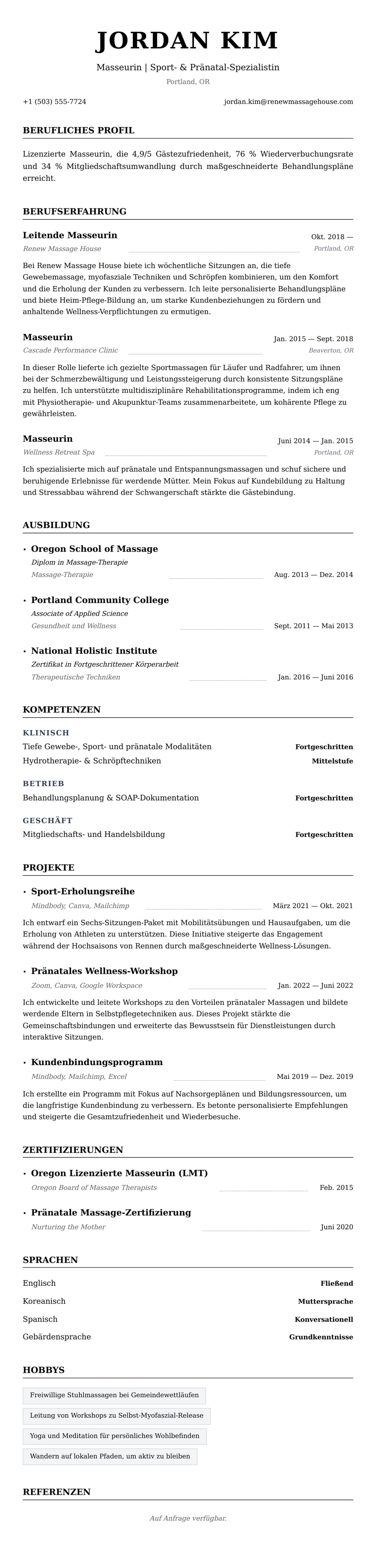 Masseurin Lebenslauf Beispiel