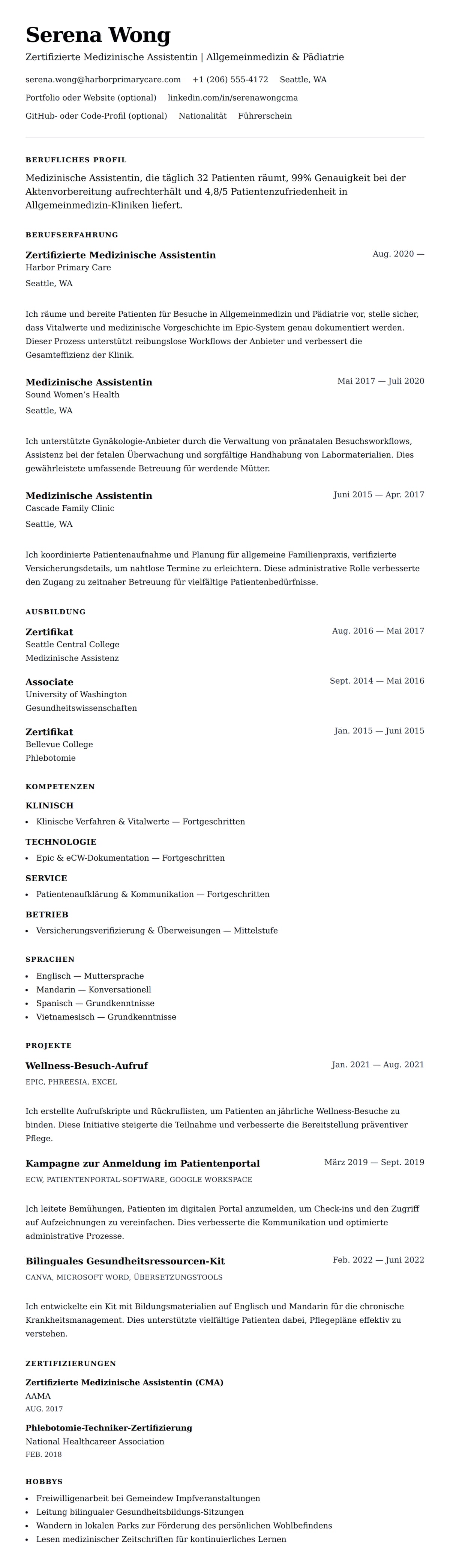 Beispiel-Lebenslauf Medizinische Assistentin