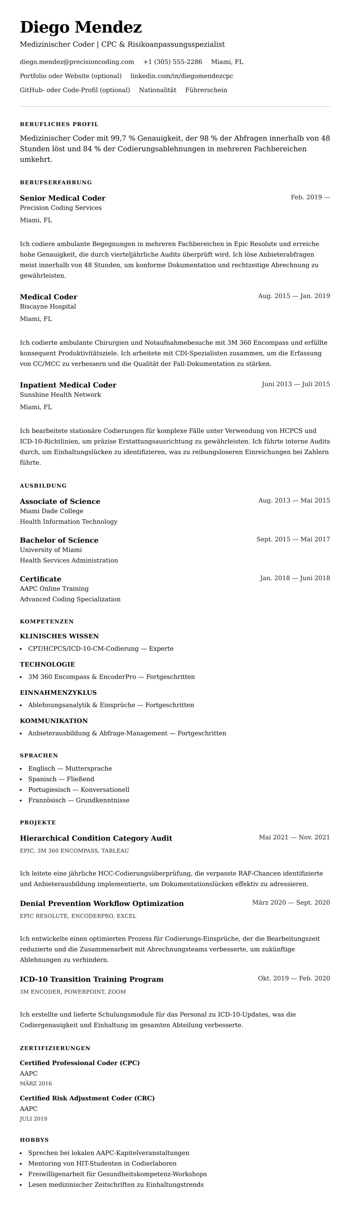 Lebenslaufvorschau für Medizinischer Coder Lebenslauf-Beispiel