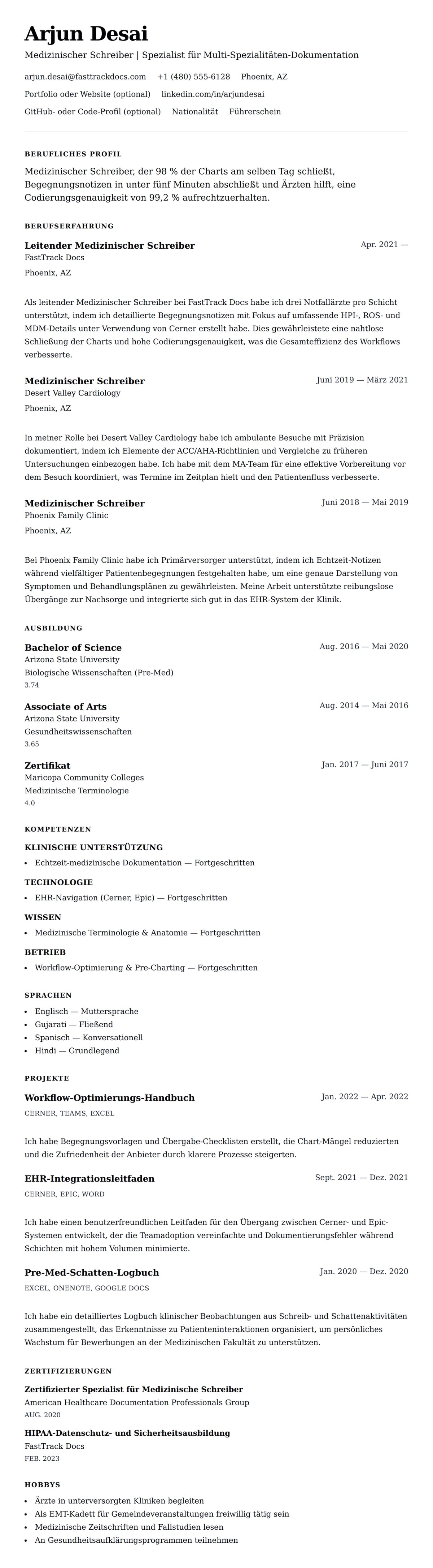 Lebenslaufvorschau für Beispiel für einen Lebenslauf als Medizinischer Schreiber