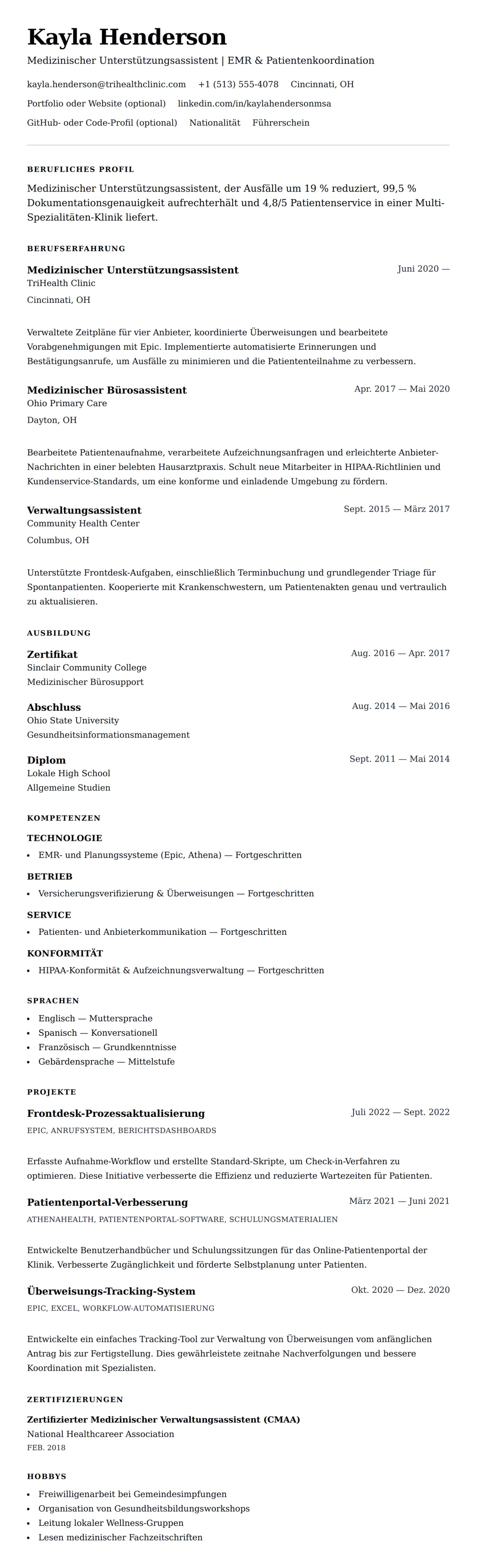 Lebenslaufvorschau für Beispiel-Lebenslauf für Medizinischen Unterstützungsassistenten