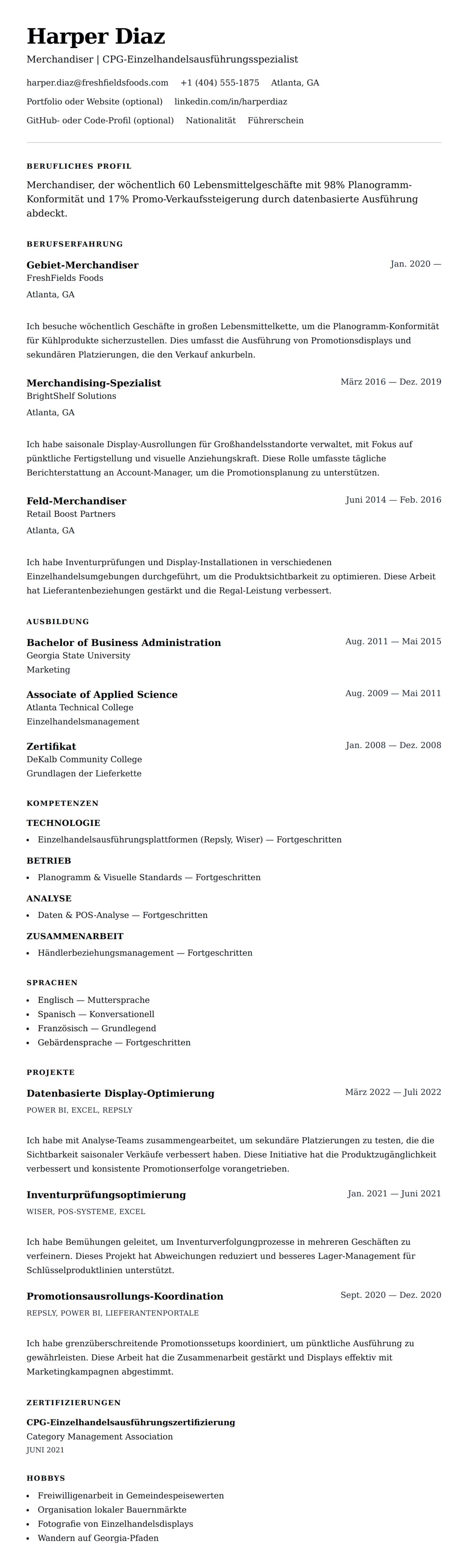 Lebenslaufvorschau für Merchandiser-Lebenslauf-Beispiel