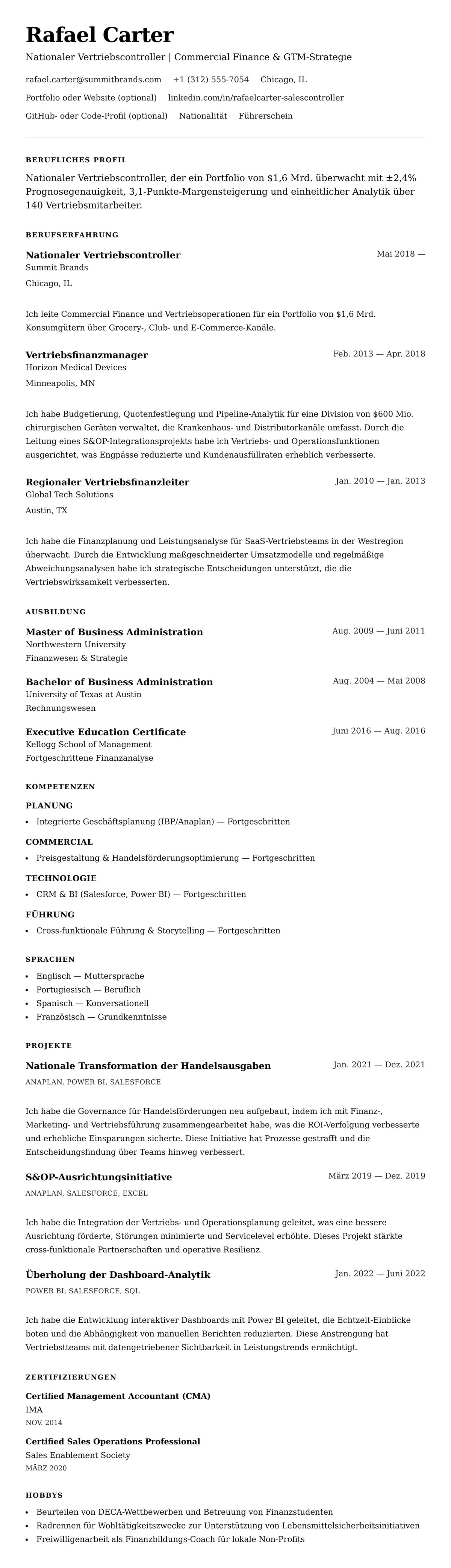 Lebenslaufvorschau für Beispiel-Lebenslauf für Nationalen Vertriebscontroller