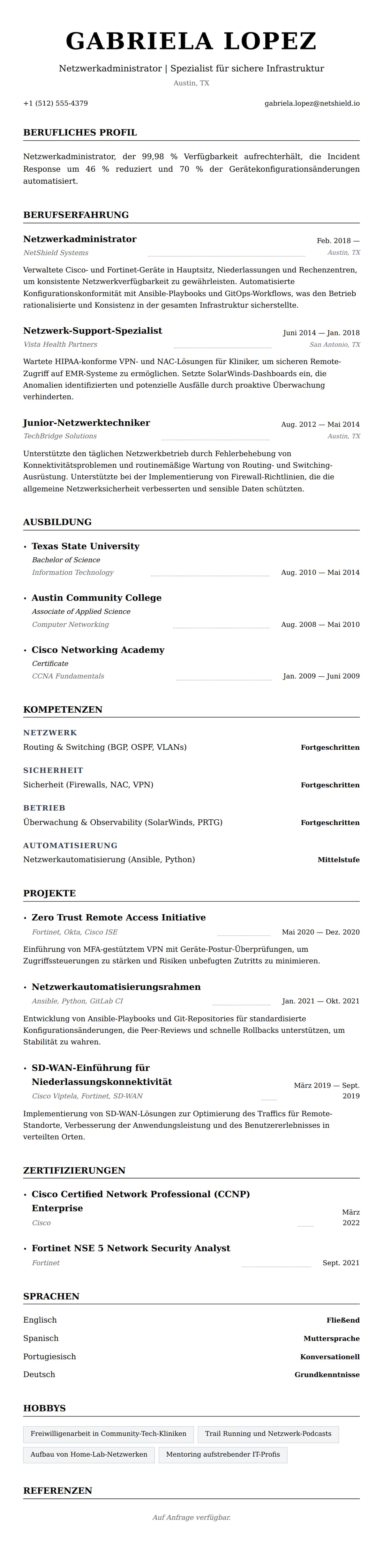 Lebenslaufvorschau für Netzwerkadministrator Lebenslaufbeispiel