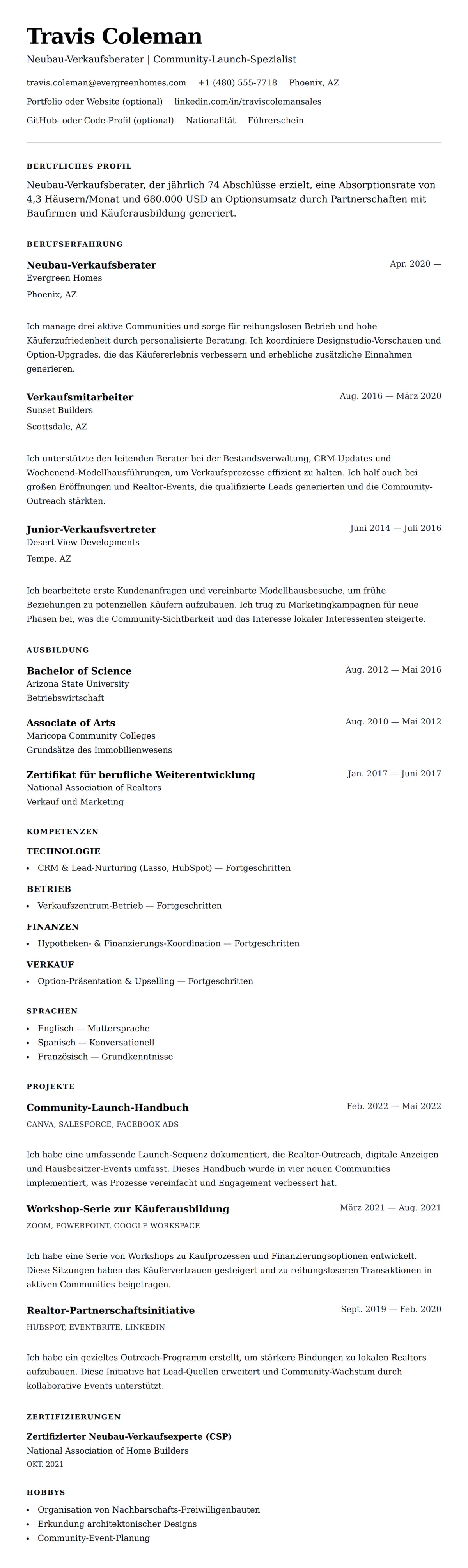 Lebenslaufvorschau für Lebenslaufbeispiel für Neubau-Verkaufsberater