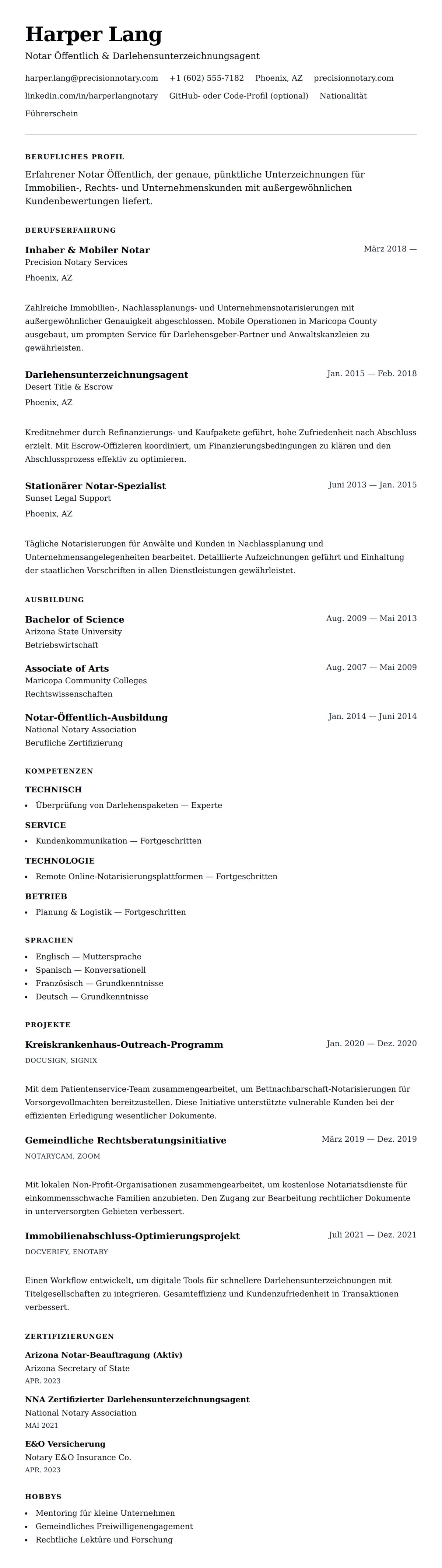 Lebenslaufvorschau für Notar-Lebenslauf-Beispiel