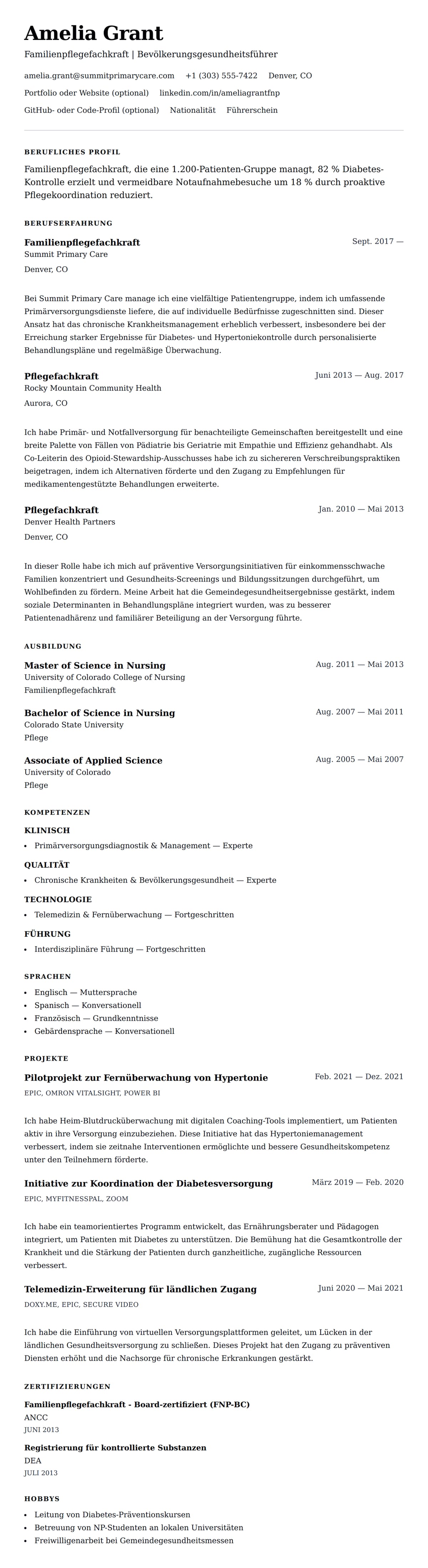 Lebenslaufvorschau für Lebenslaufbeispiel für Pflegefachkraft
