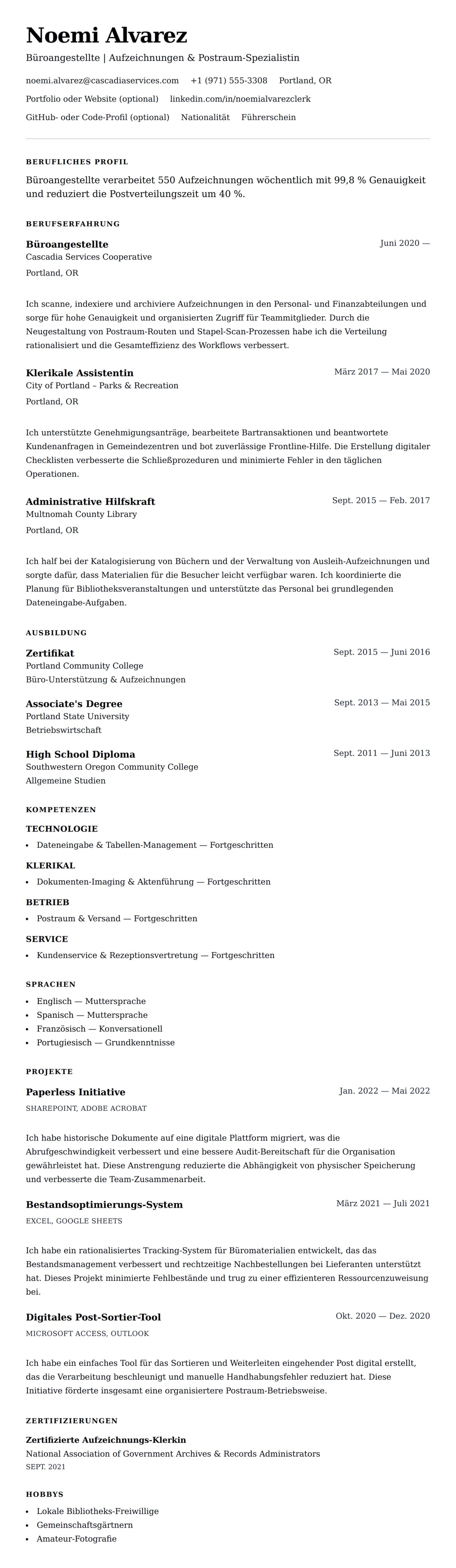 Lebenslaufvorschau für Büroangestellter Lebenslauf-Beispiel