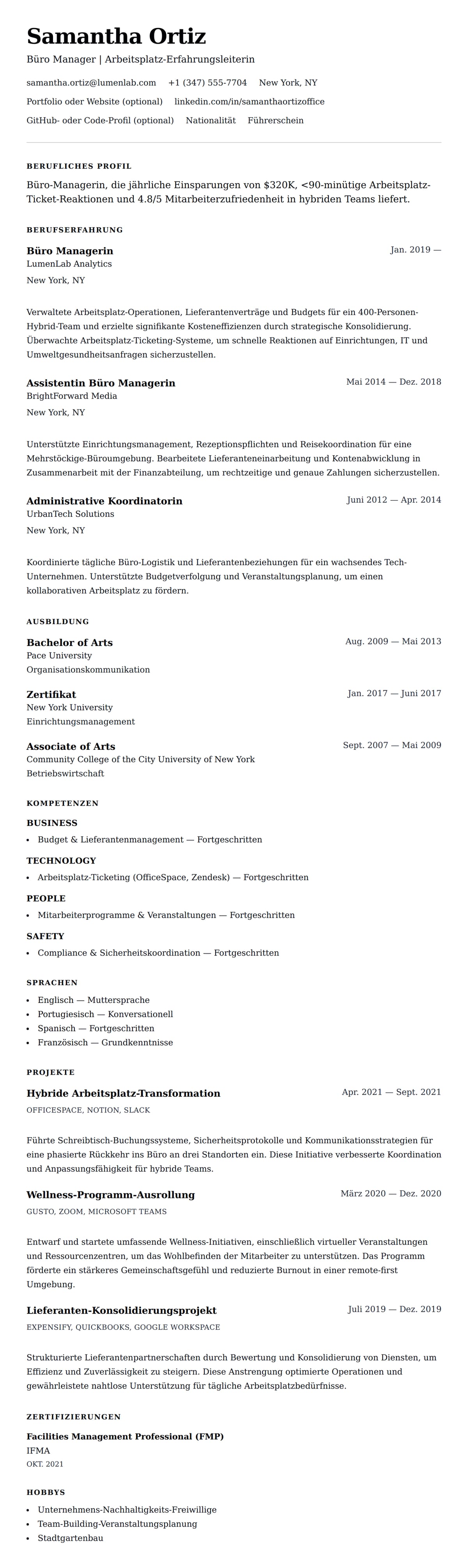 Lebenslaufvorschau für Büro Manager Lebenslauf Beispiel