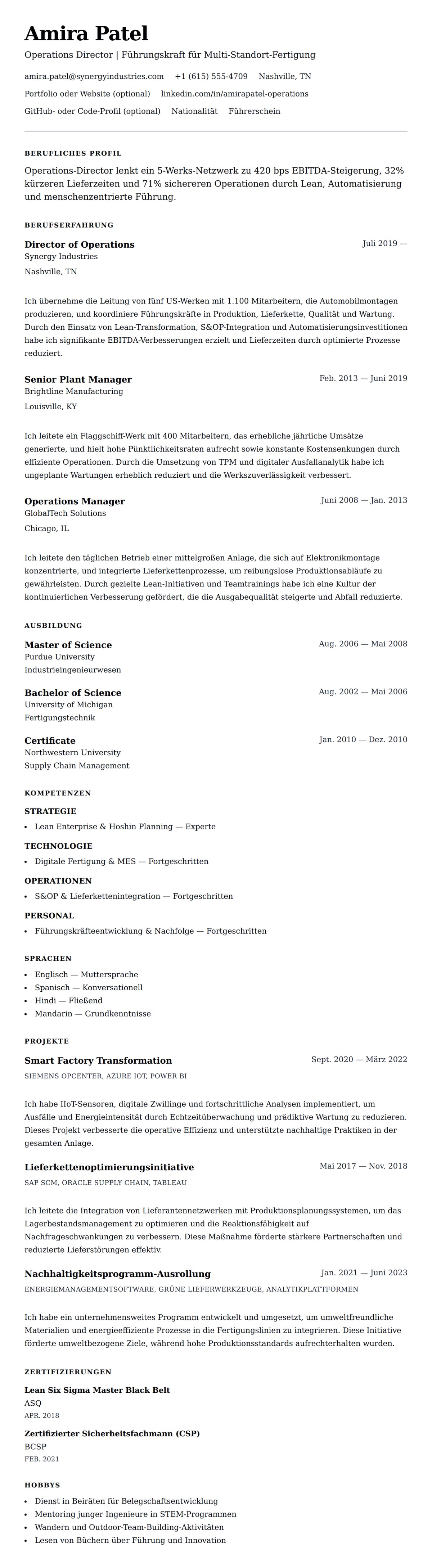 Lebenslaufvorschau für Operations Director Lebenslaufbeispiel