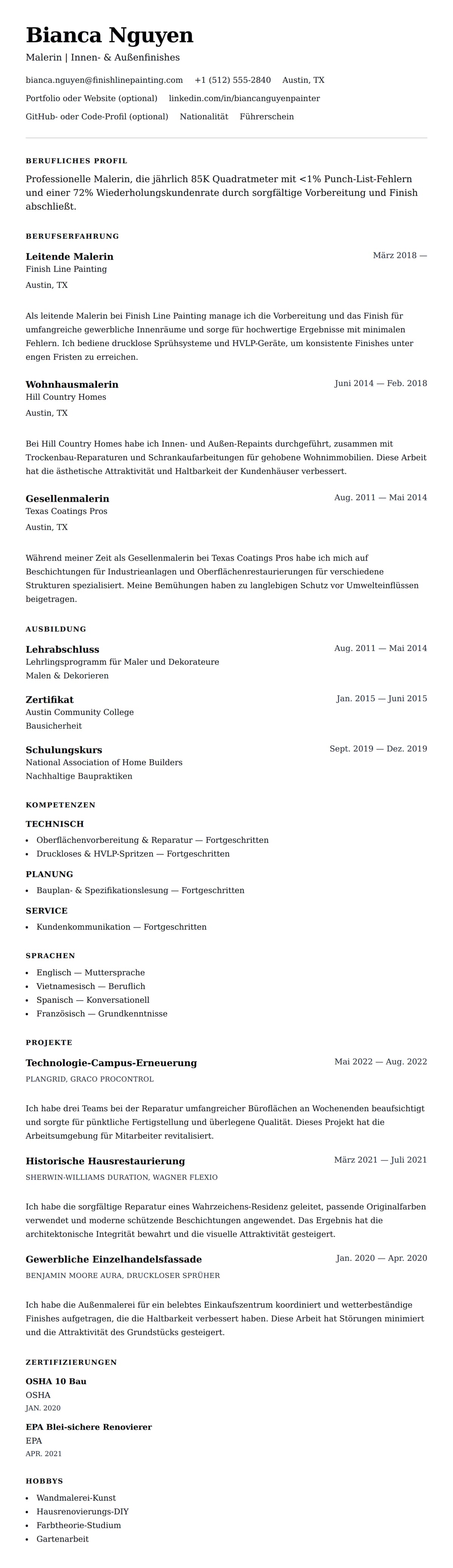 Lebenslaufvorschau für Maler-Lebenslauf-Beispiel