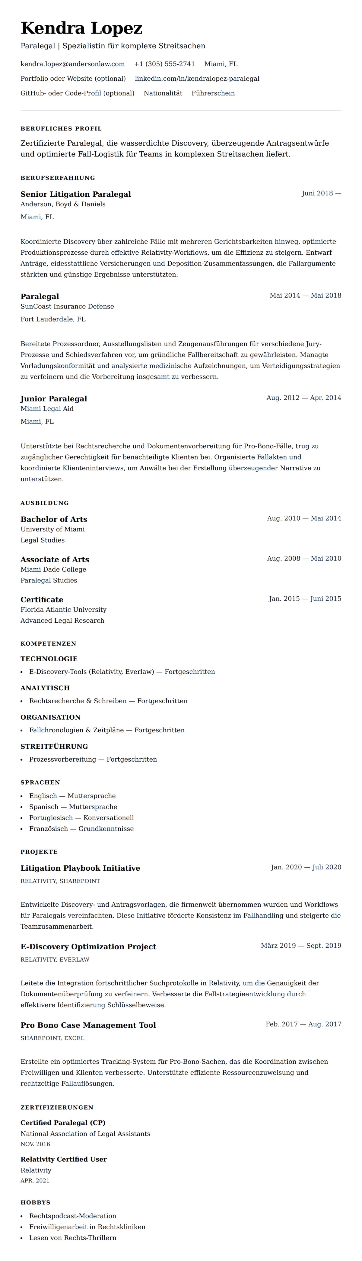 Lebenslaufvorschau für Paralegal-Lebenslauf-Beispiel
