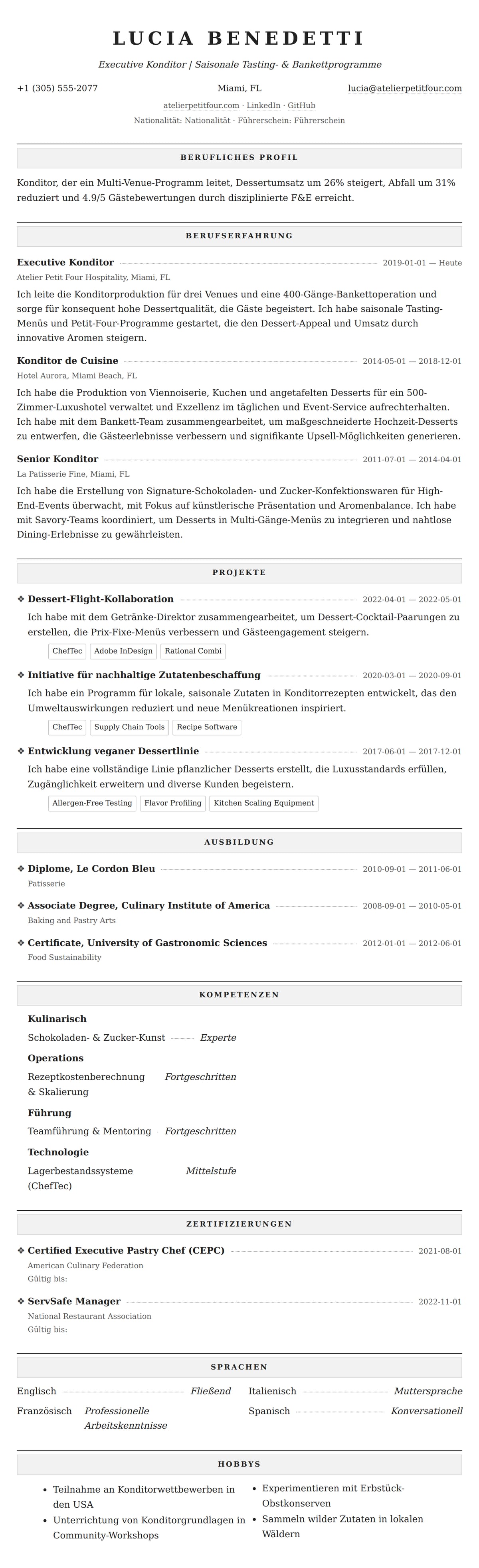 Lebenslaufvorschau für Konditor-Lebenslauf-Beispiel