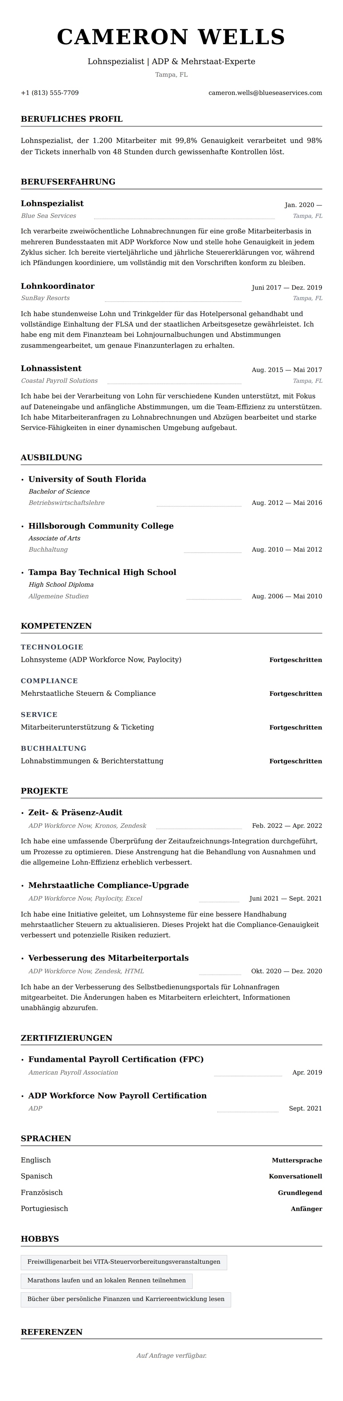 Lebenslaufvorschau für Lebenslaufbeispiel für Lohnspezialisten