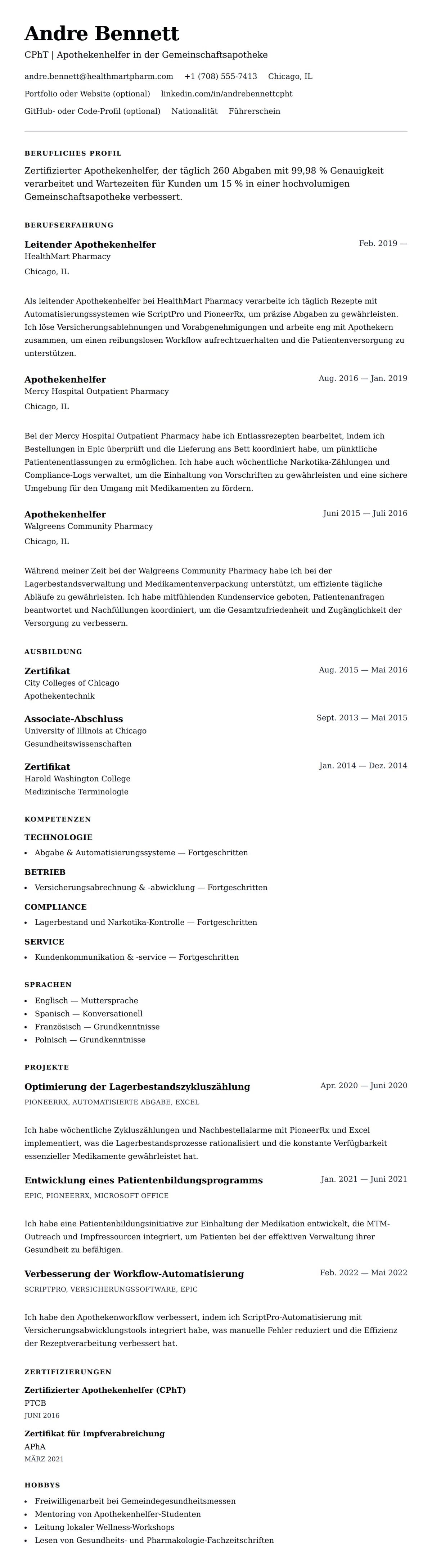 Lebenslaufvorschau für Apothekenhelfer Lebenslauf-Beispiel