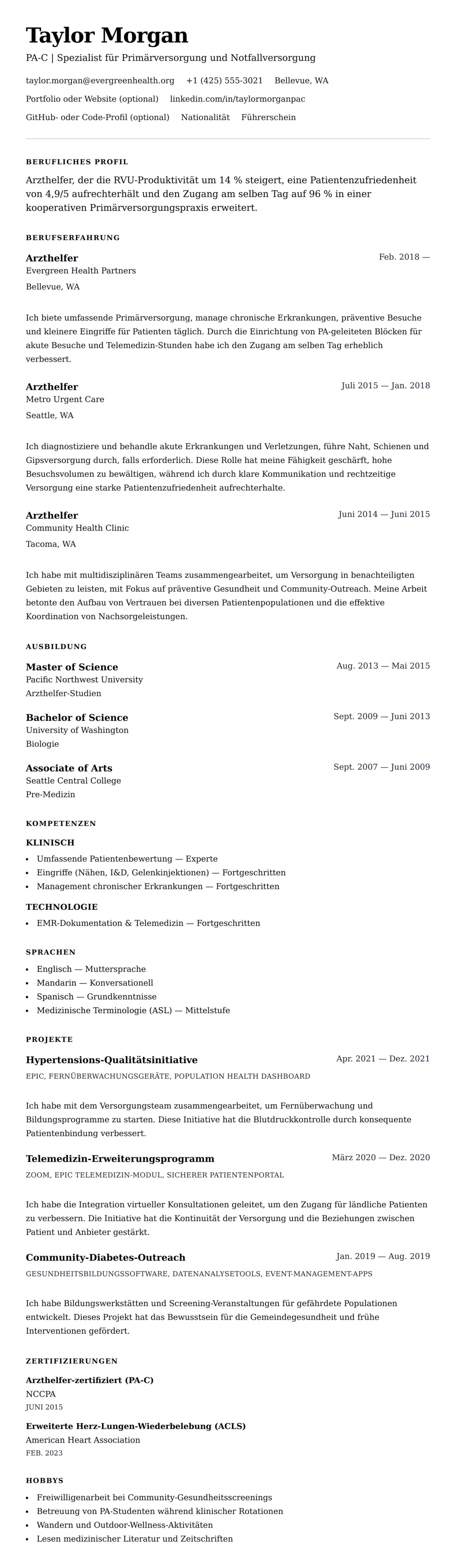 Lebenslaufvorschau für Lebenslaufbeispiel für Arzthelfer