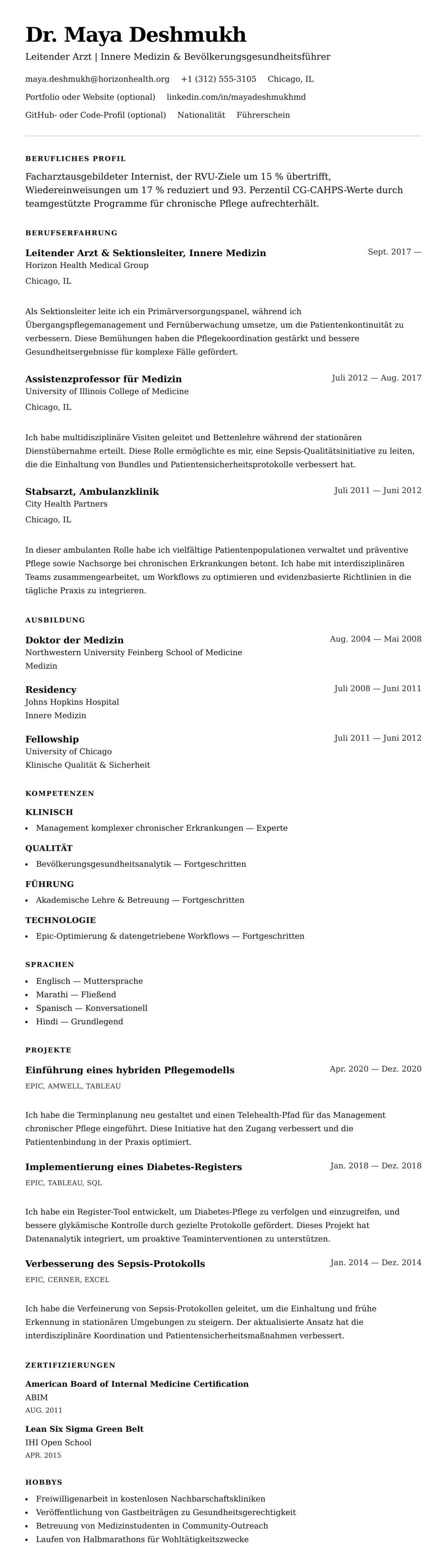 Lebenslaufvorschau für Arzt-Lebenslauf-Beispiel