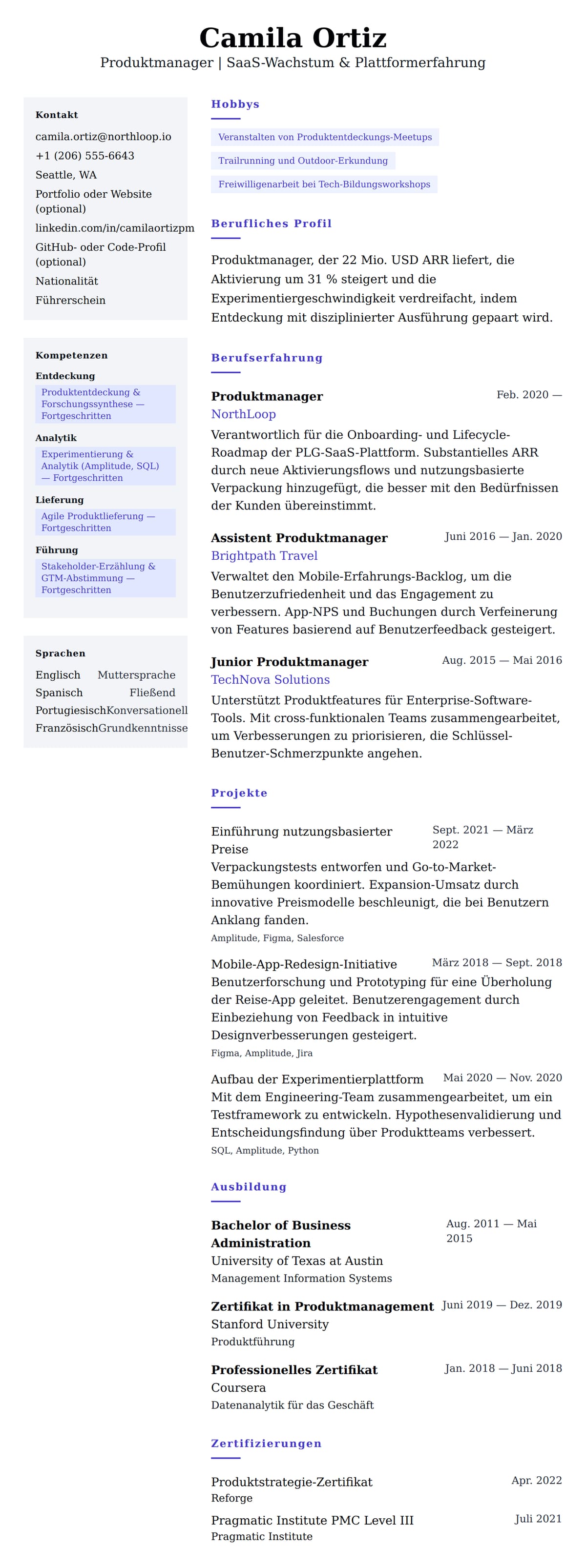 Lebenslaufvorschau für Produktmanager-Lebenslaufbeispiel