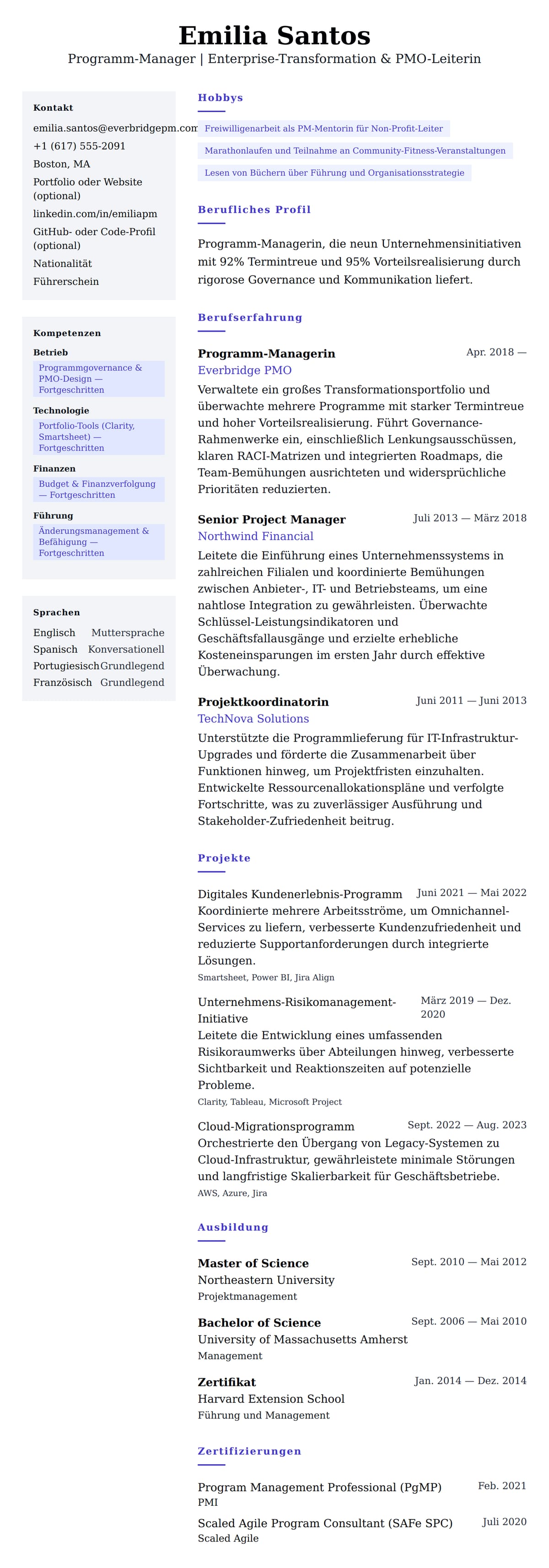 Lebenslaufvorschau für Lebenslaufbeispiel für Programm-Manager