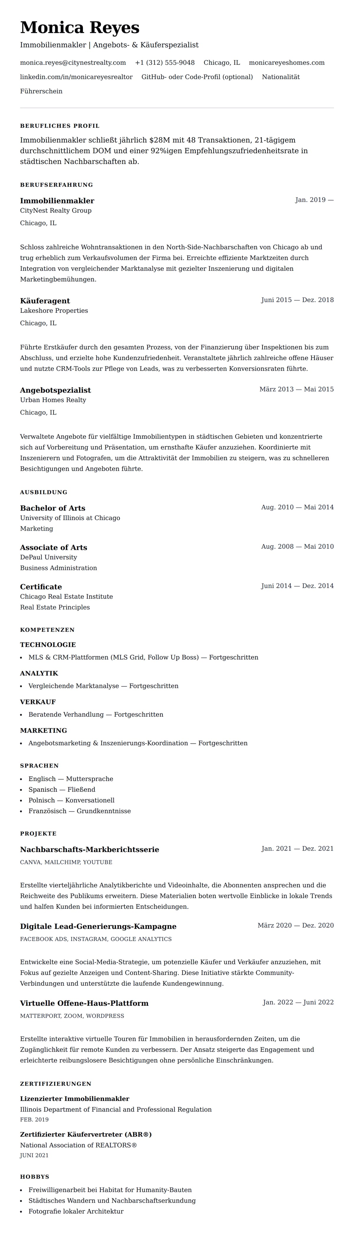 Lebenslaufvorschau für Immobilienmakler-Lebenslaufbeispiel