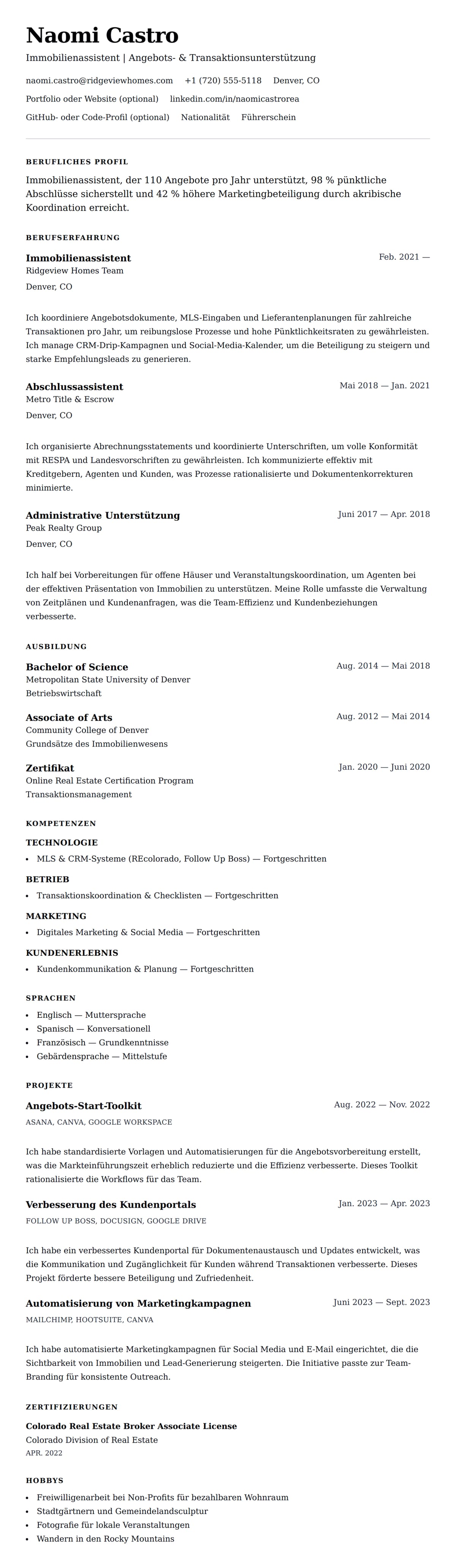 Lebenslaufvorschau für Lebenslaufbeispiel für Immobilienassistent