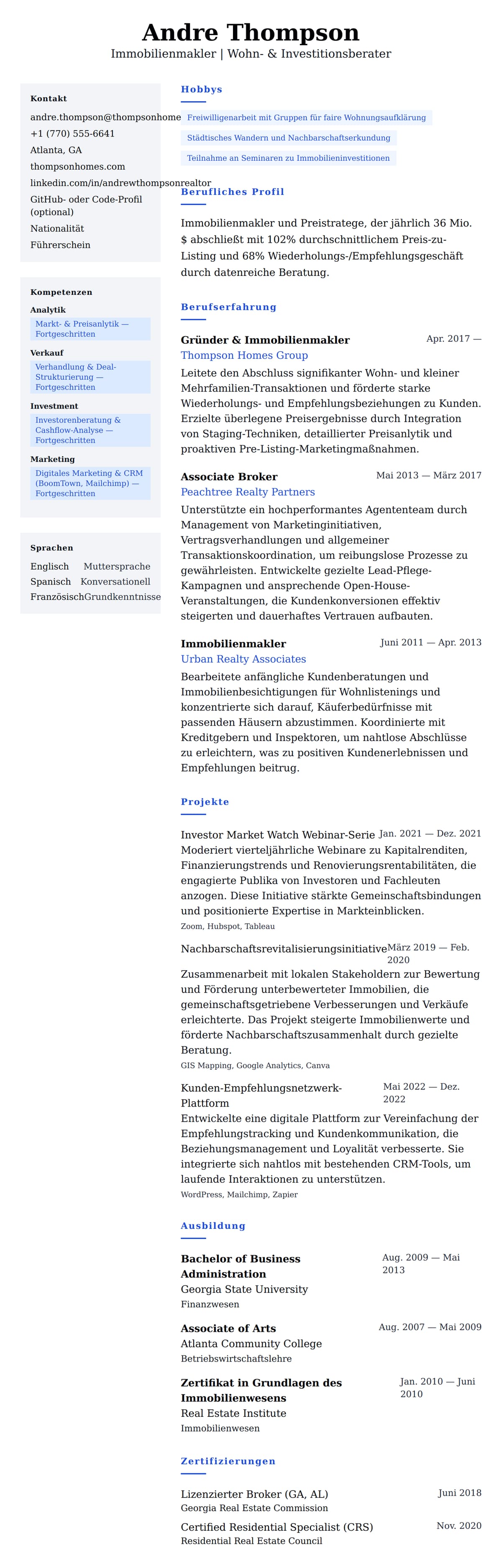 Lebenslaufvorschau für Immobilienmakler-Lebenslauf-Beispiel