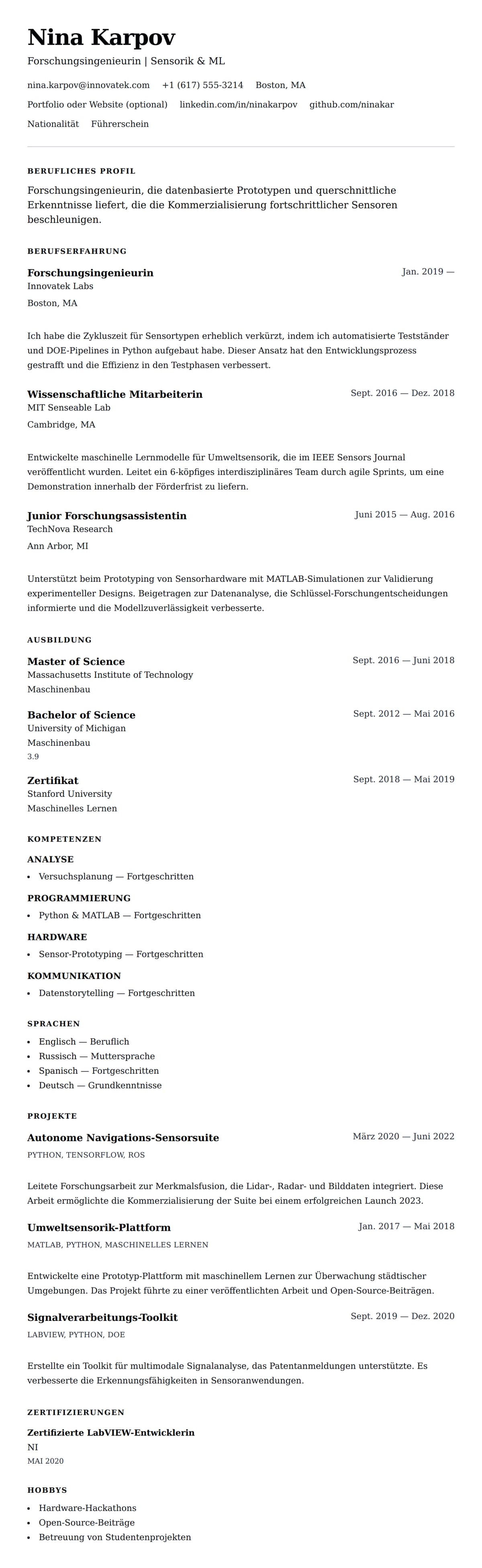 Lebenslaufvorschau für Lebenslaufbeispiel für Forschungsingenieur