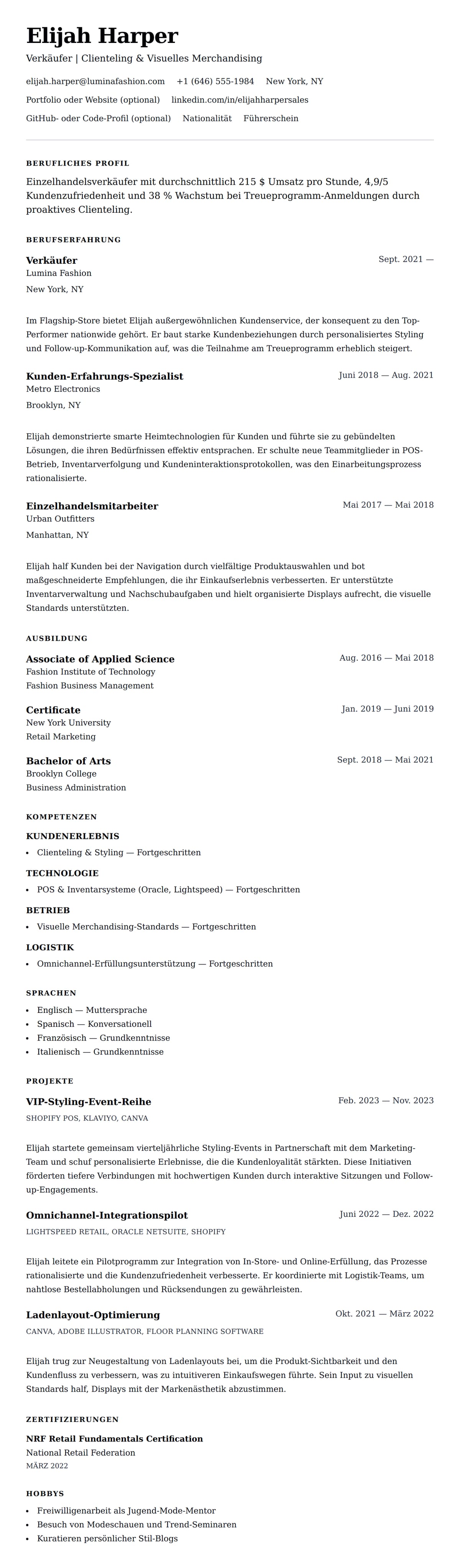Lebenslaufvorschau für Verkäufer-Lebenslauf-Beispiel