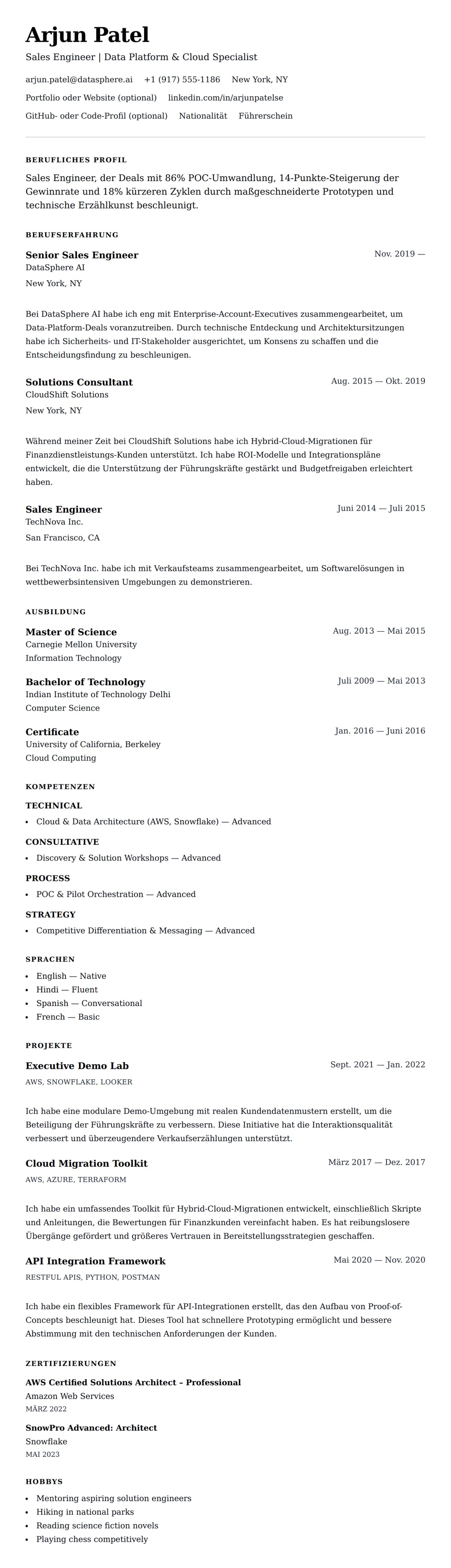 Lebenslaufvorschau für Sales Engineer Lebenslaufbeispiel