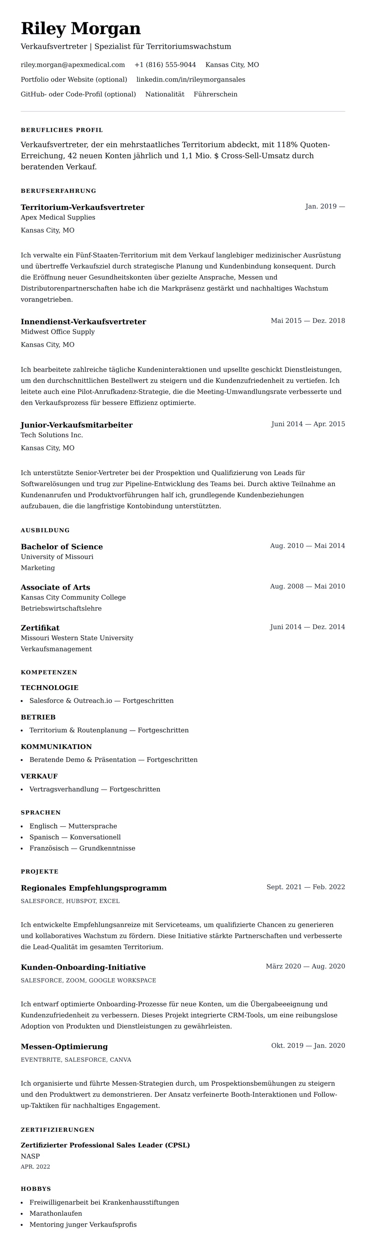 Lebenslaufvorschau für Beispiel-Lebenslauf für Verkaufsvertreter