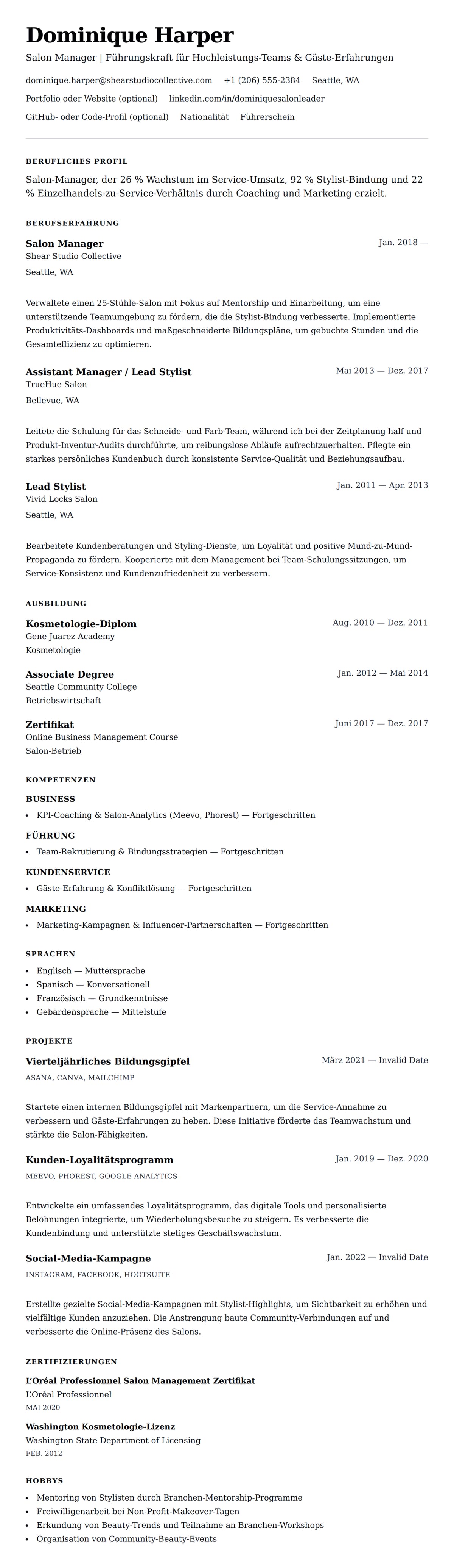 Lebenslaufvorschau für Salon Manager Lebenslauf-Beispiel