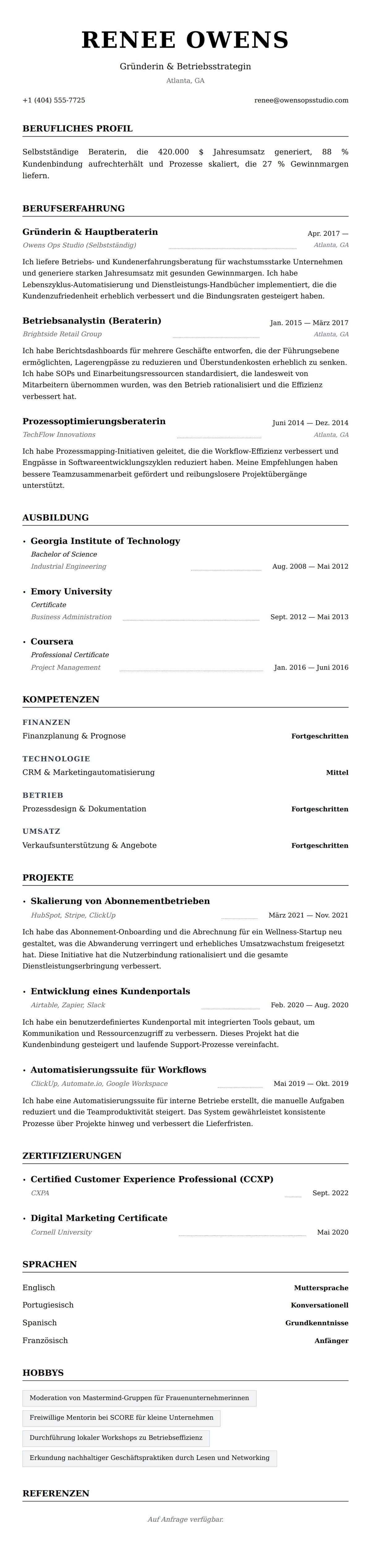 Lebenslaufvorschau für Lebenslaufbeispiel für Selbstständige