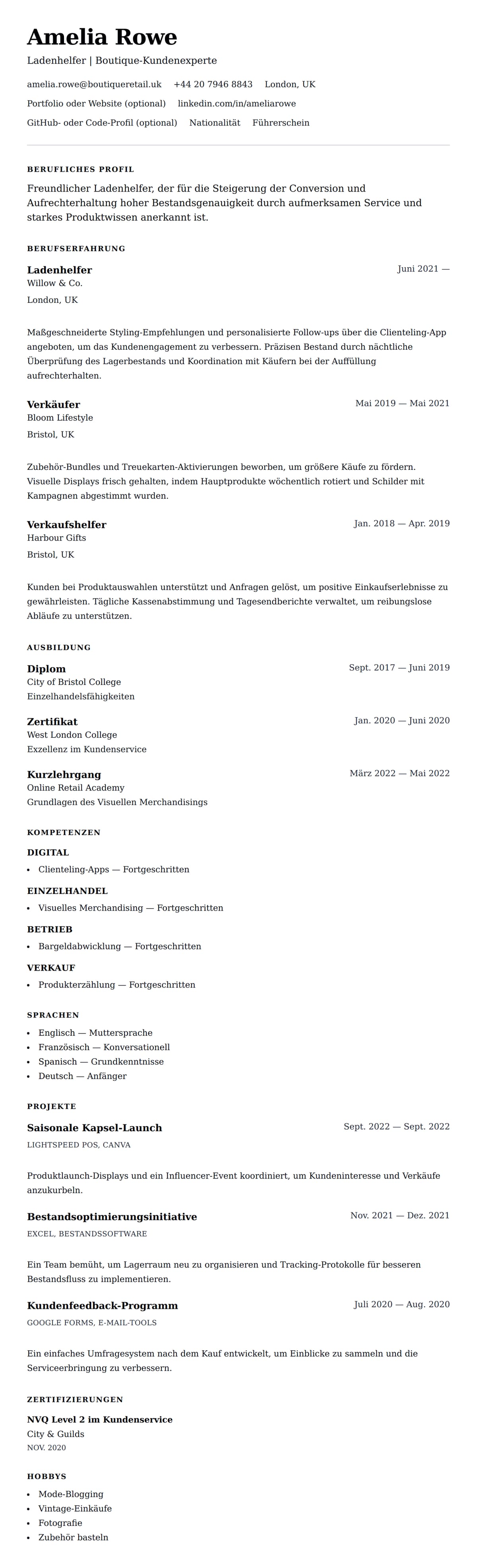 Ladenhelfer-Lebenslauf-Beispiel