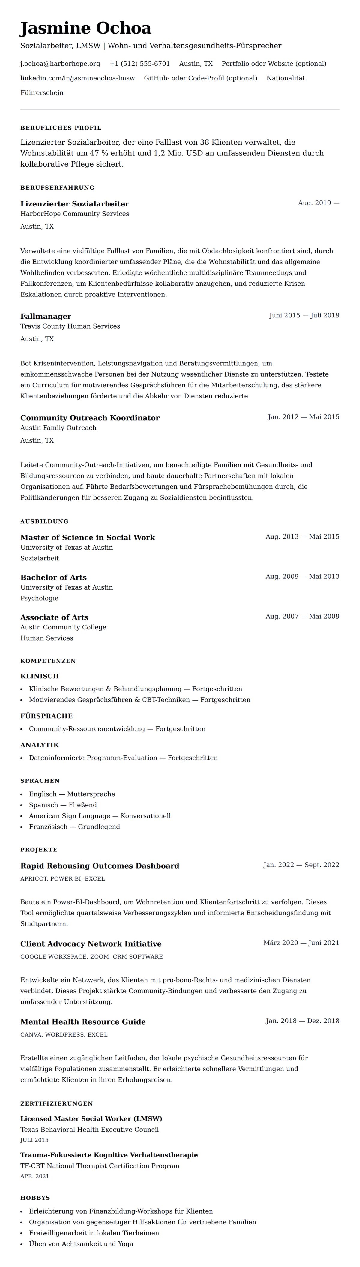 Lebenslaufvorschau für Sozialarbeiter Lebenslauf Beispiel
