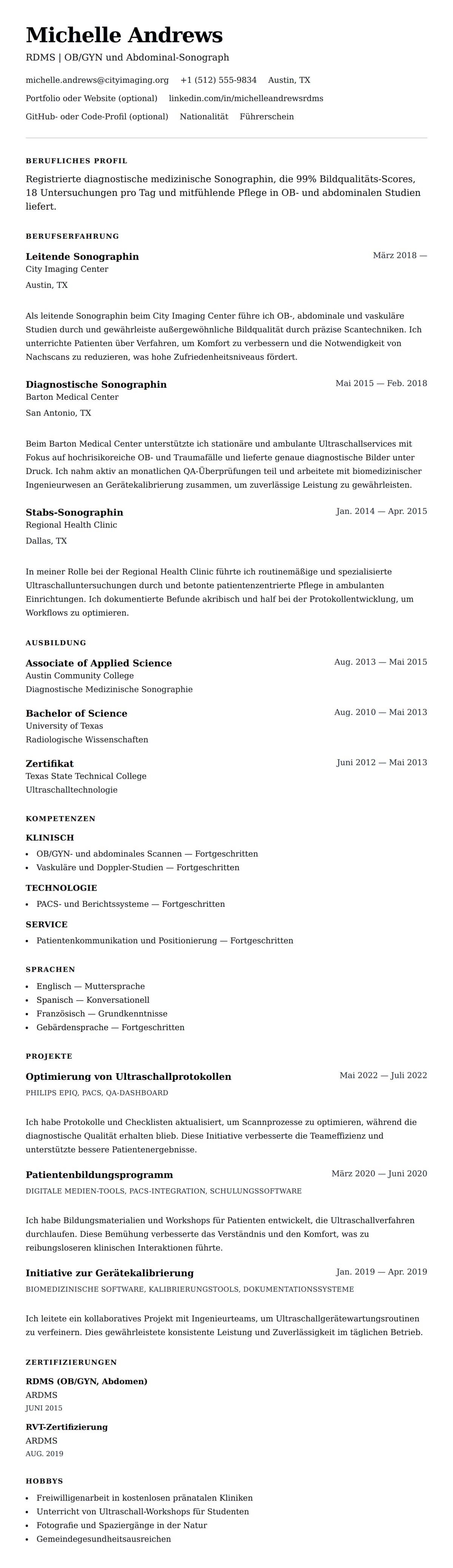 Lebenslaufvorschau für Sonograph Lebenslauf Beispiel