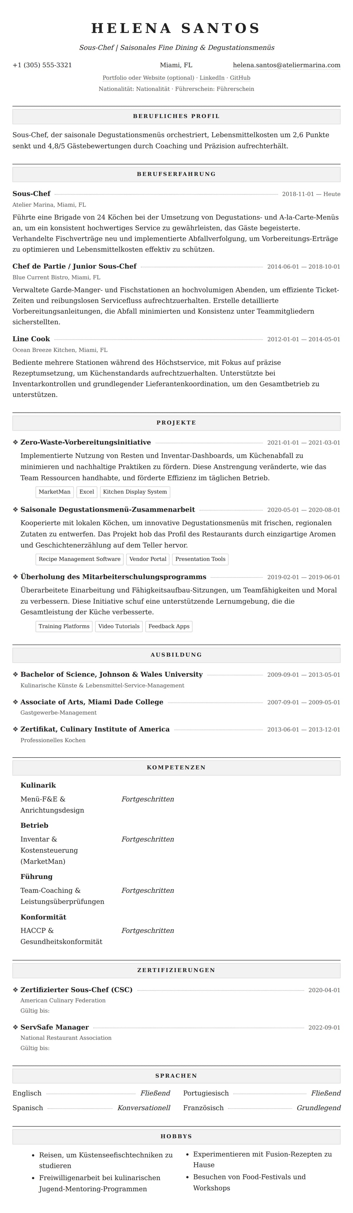 Lebenslaufvorschau für Sous-Chef-Lebenslauf-Beispiel