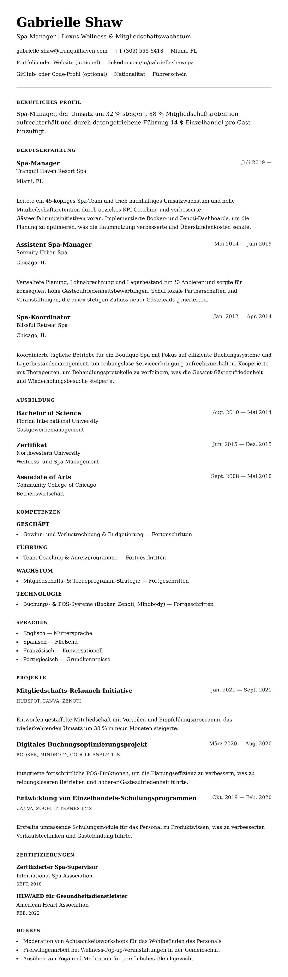 Lebenslaufvorschau für Spa-Manager-Lebenslauf-Beispiel