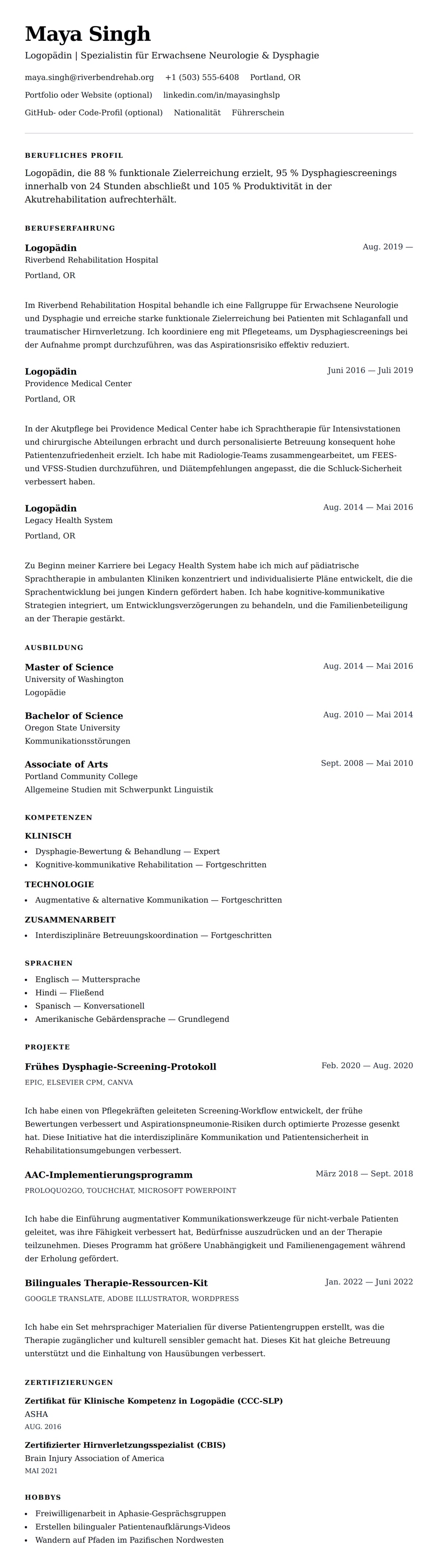 Lebenslaufvorschau für Logopäde (SLP) Lebenslaufbeispiel