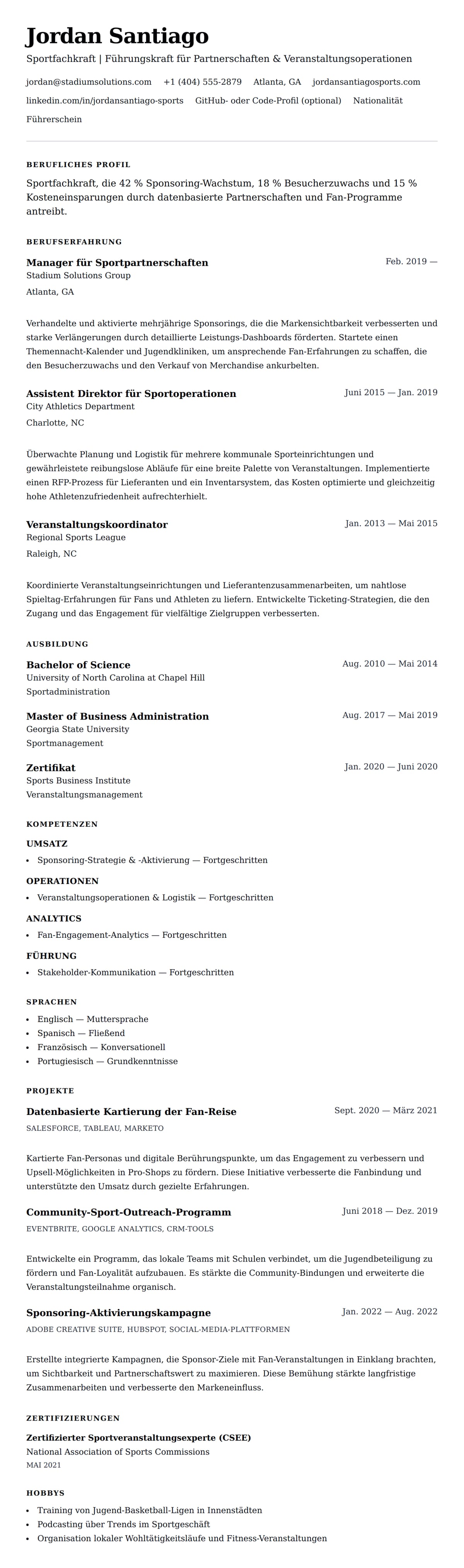 Lebenslaufvorschau für Lebenslaufbeispiel für Sportfachkräfte