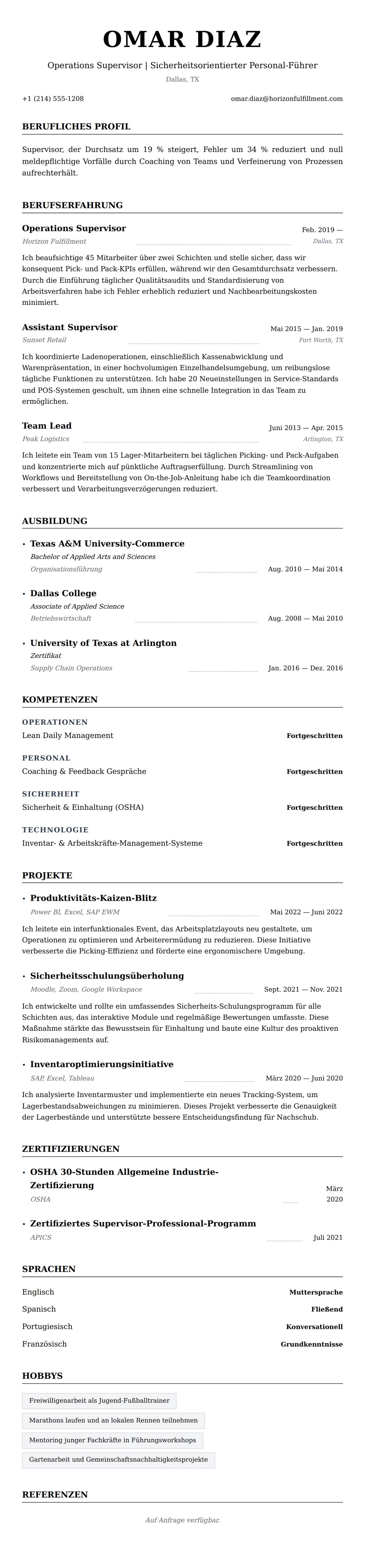 Lebenslaufvorschau für Supervisor Lebenslauf-Beispiel