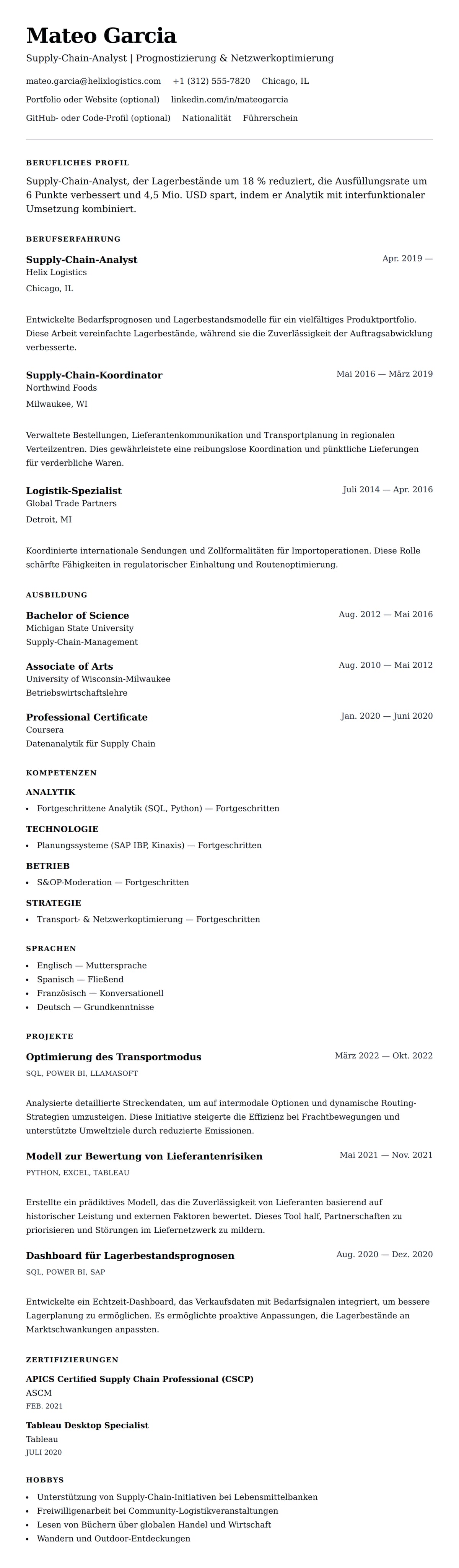 Lebenslaufvorschau für Lebenslaufbeispiel für Supply-Chain-Analyst