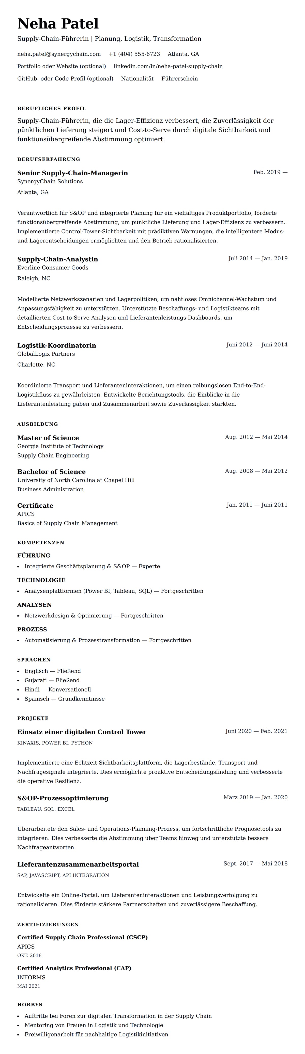 Lebenslaufvorschau für Beispiel-Lebenslauf für Supply-Chain-Fachkräfte