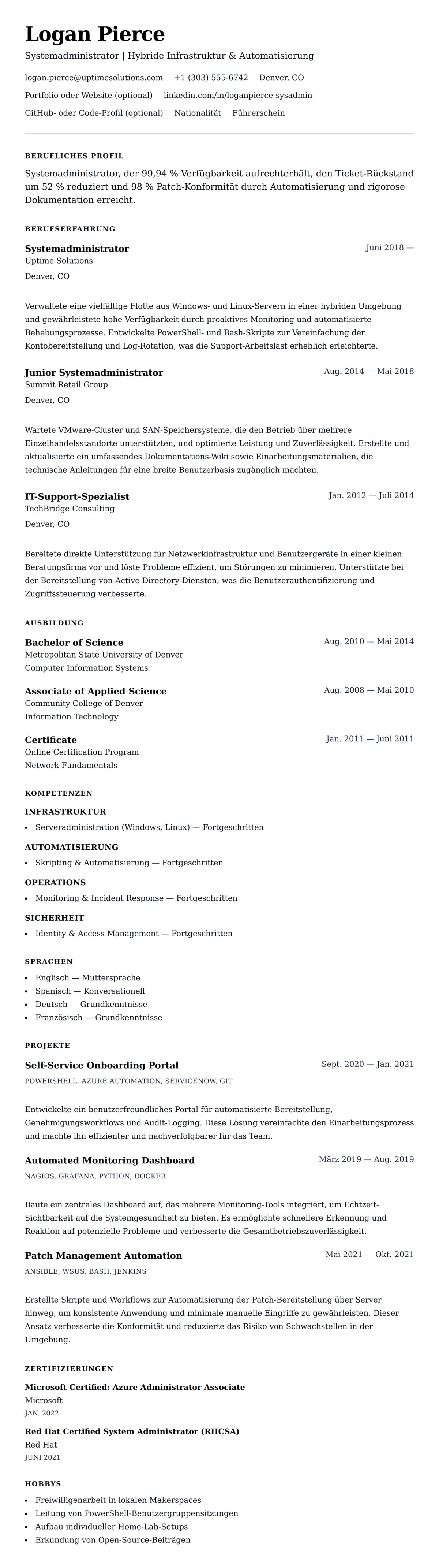 Lebenslaufvorschau für Systemadministrator Lebenslaufbeispiel