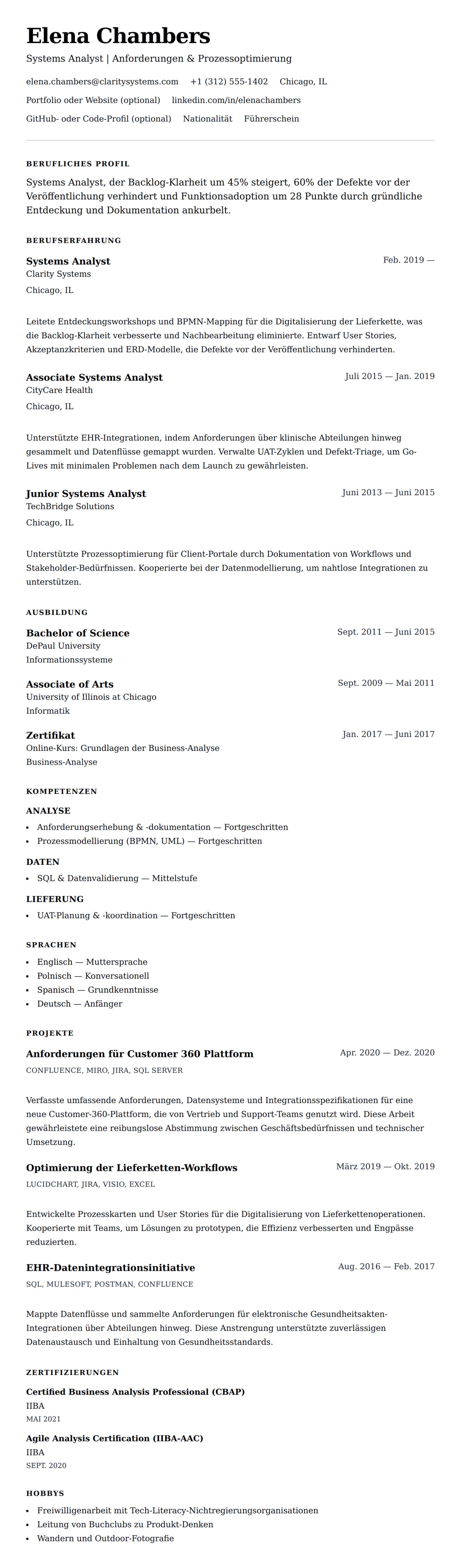 Lebenslaufvorschau für Systems Analyst Lebenslauf-Beispiel