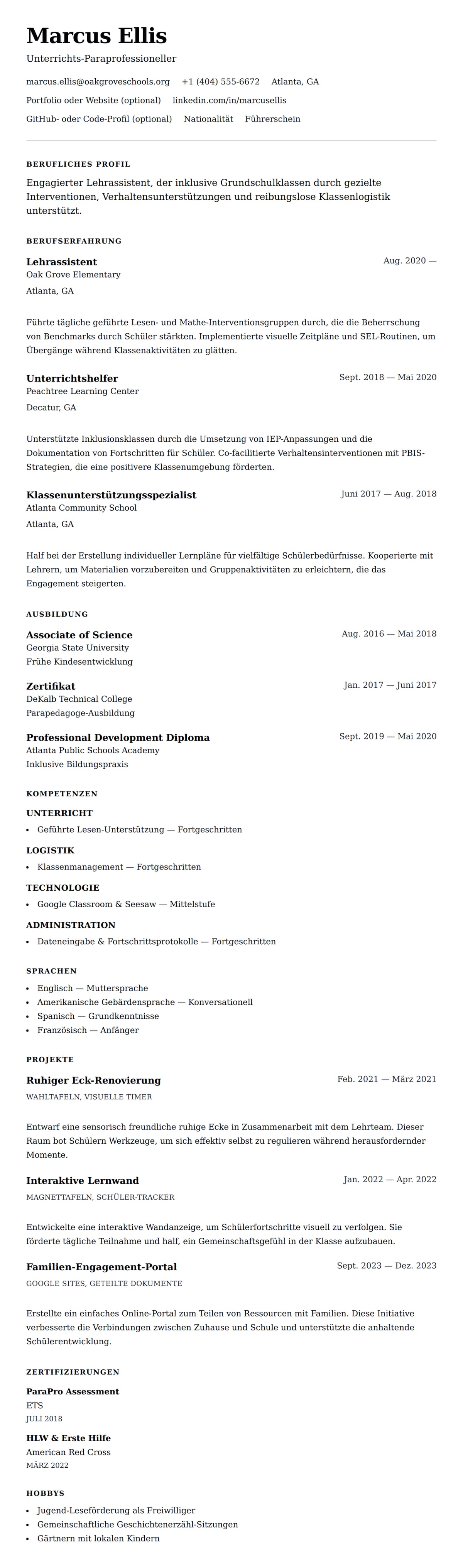 Lebenslaufvorschau für Lehrassistent Lebenslauf-Beispiel