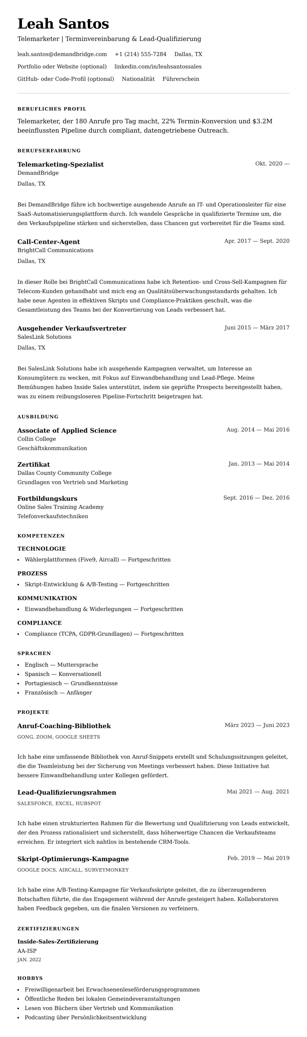 Lebenslaufvorschau für Telemarketer-Lebenslaufbeispiel