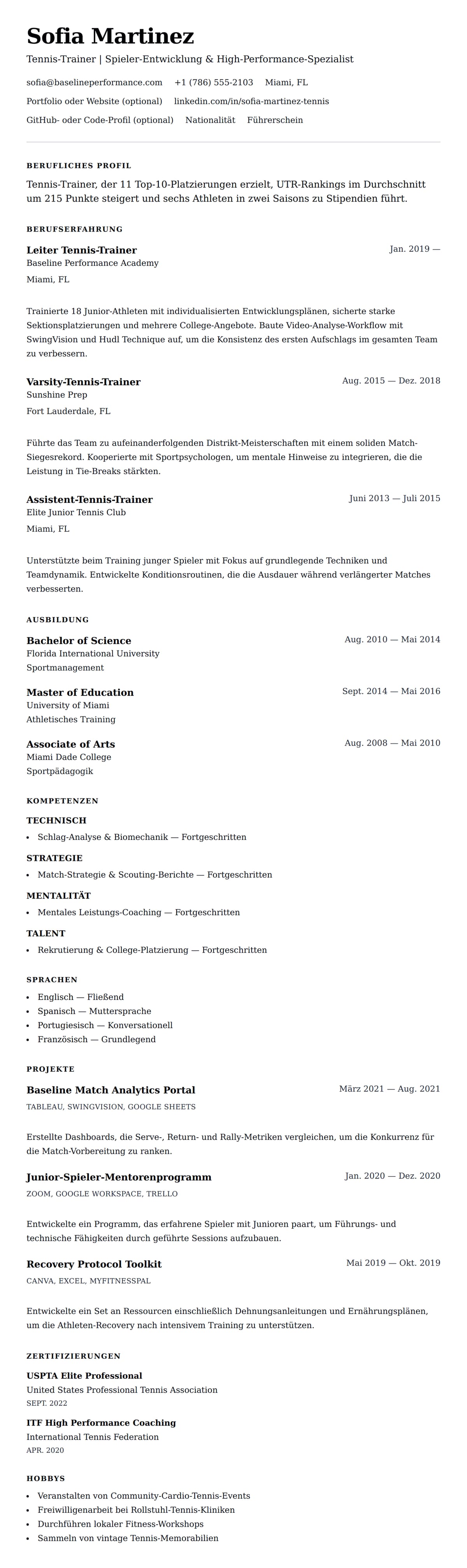 Lebenslaufvorschau für Tennis-Trainer-Lebenslauf-Beispiel