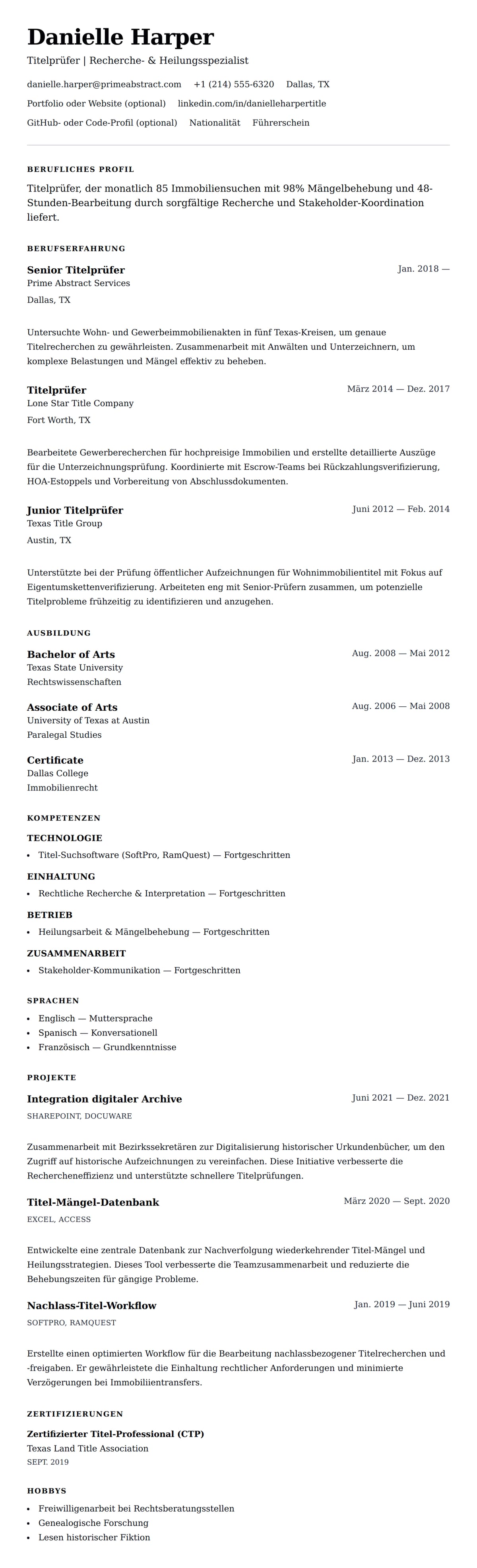 Titelprüfer Lebenslauf-Beispiel