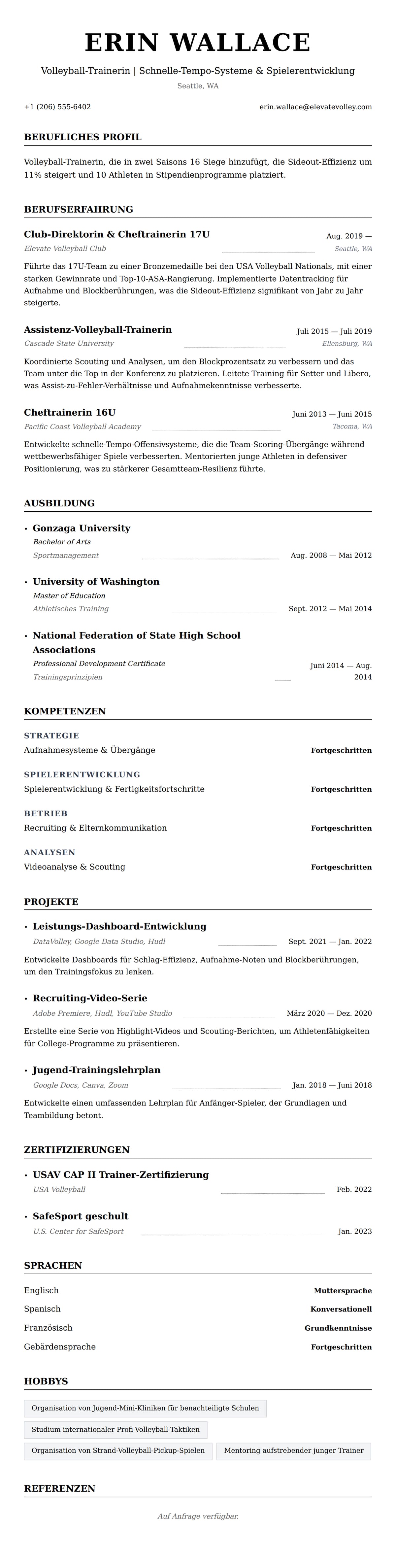 Lebenslaufvorschau für Volleyball-Trainer Lebenslauf-Beispiel