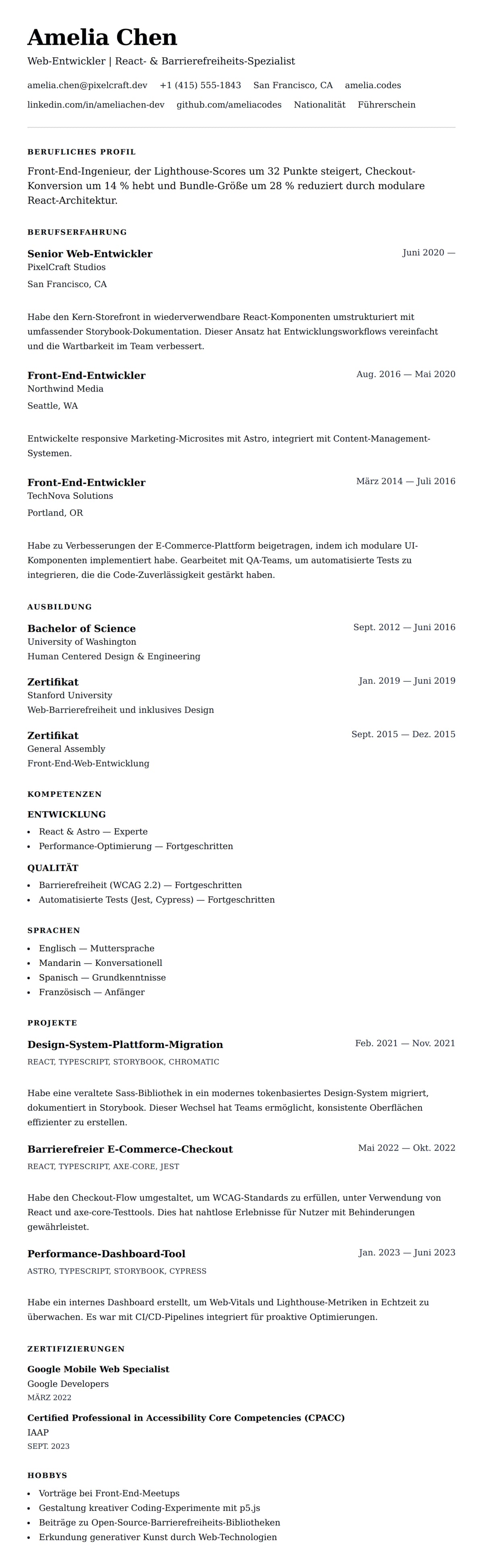 Lebenslaufvorschau für Web-Entwickler-Lebenslaufbeispiel